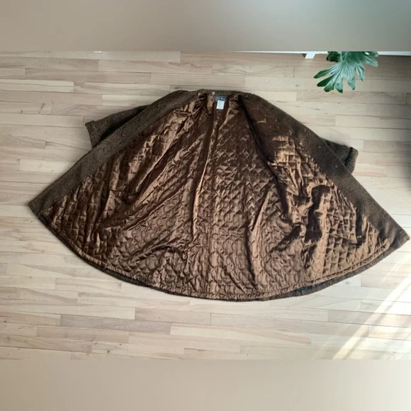 VINTAGE - Dolce Bella Alpaca Wool Mohair Textured Coat | Brown Swing Coat L/XL - Picture 12 of 13